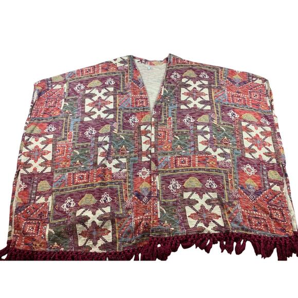 Ecote Urban Outfitters Duster Women's Small Blanket Kimono Boho Fringe Sweater - Picture 2 of 9